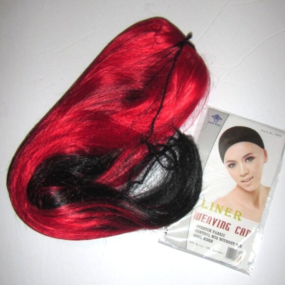 Multi Layered 2-Tone Red over Black Long Straight Hair Synthetic Wig West Bay 18 - Picture 10 of 10